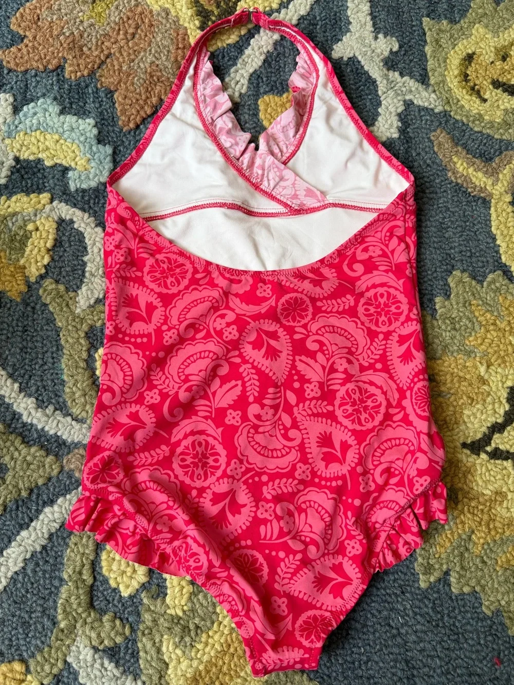 Garnet Hill Kids Floral Halter One-Piece Swimsuit - Hot Pink Size 14 Ruffle
